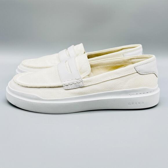 Cole Haan Shoes Womens 9 White Canvas Penny Loafers Grand 360 Slip On NEW - Picture 5 of 10
